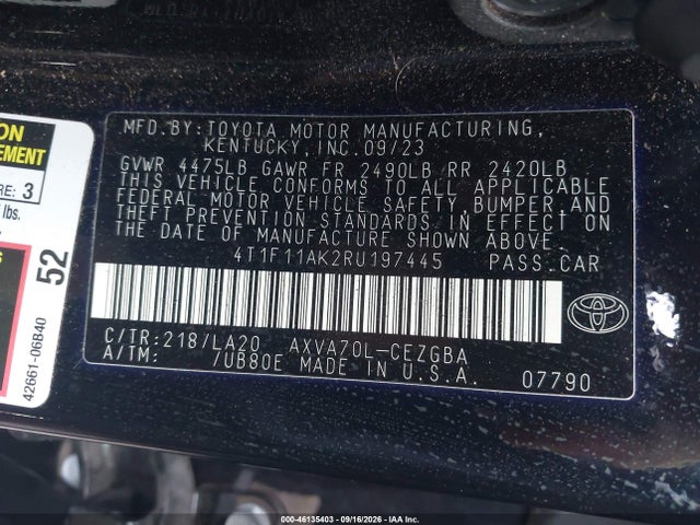 Продажа на аукционе авто 2024 Toyota Camry Xle, vin: 4T1F11AK2RU197445, номер лота: 46135403