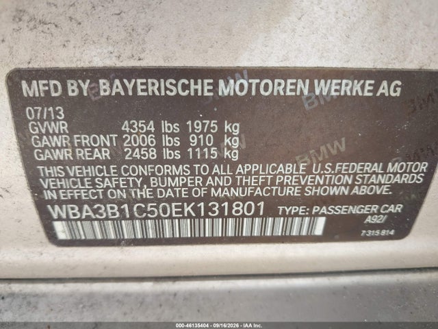 Aukcja sprzedaży 2014 Bmw 320i, vin: WBA3B1C50EK131801, numer aukcji: 46135404