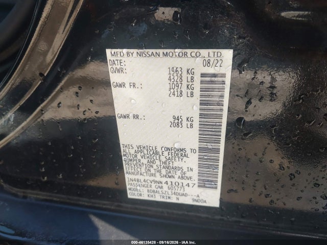 46135428 :رقم المزاد ، 1N4BL4CV9NN410147 vin ، 2022 Nissan Altima Sr Fwd مزاد بيع