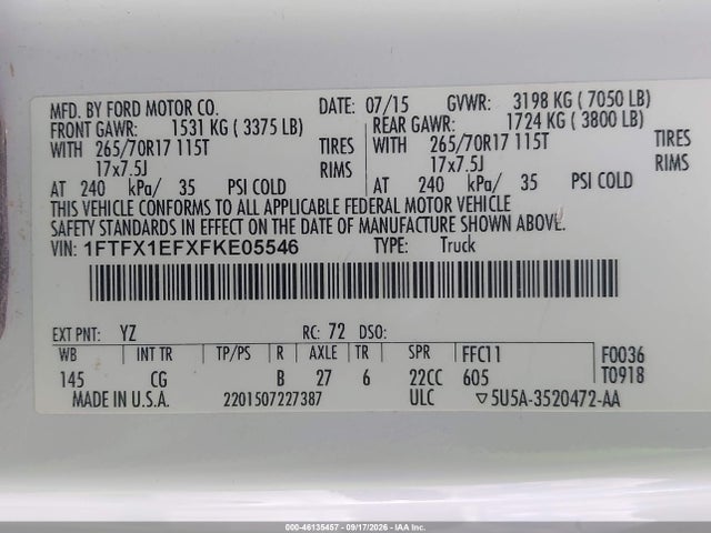 Ford F-150 Xl 2015 1FTFX1EFXFKE05546 Image 9