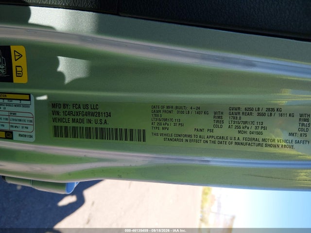 46135459 :رقم المزاد ، 1C4RJXFG4RW281134 vin ، 2024 Jeep Wrangler 4-door Recon 4x4 مزاد بيع