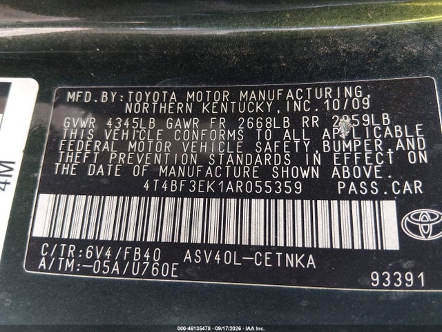 Aukcja sprzedaży 2010 Toyota Camry Le, vin: 4T4BF3EK1AR055359, numer aukcji: 46135478