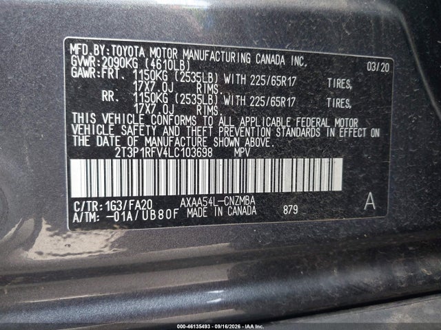 Aukcja sprzedaży 2020 Toyota Rav4 Xle, vin: 2T3P1RFV4LC103698, numer aukcji: 46135493