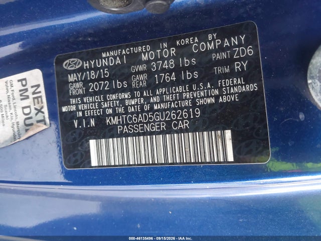 46135496 :رقم المزاد ، KMHTC6AD5GU262619 vin ، 2016 Hyundai Veloster مزاد بيع