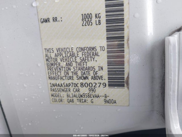 Aukcja sprzedaży 2013 Nissan Maxima 3.5 S, vin: 1N4AA5AP7DC800279, numer aukcji: 46135505