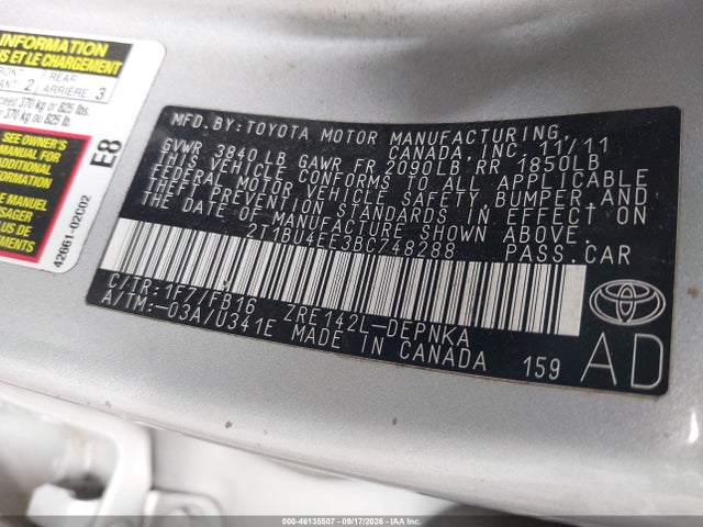 Auction sale of the 2011 Toyota Corolla Le, vin: 2T1BU4EE3BC748288, lot number: 46135507
