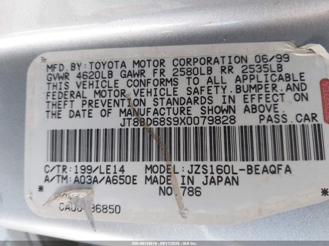 1999 Lexus Gs 300 მანქანა იყიდება აუქციონზე, vin: JT8BD68S9X0079828, აუქციონის ნომერი: 46135519
