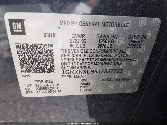 2018 Gmc Acadia Denali მანქანა იყიდება აუქციონზე, vin: 1GKKNXLS9JZ227723, აუქციონის ნომერი: 46135528