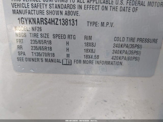 Aukcja sprzedaży 2017 Cadillac Xt5 Standard, vin: 1GYKNARS4HZ138131, numer aukcji: 46135530