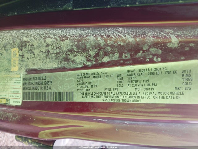 Jeep Gladiator Altitude 4x4 2022 1C6HJTAG5NL126378 Image 9