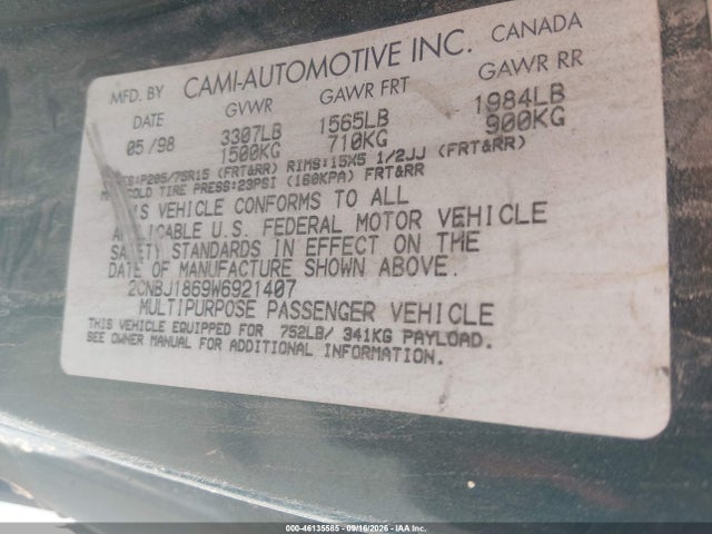 Продажа на аукционе авто 1998 Chevrolet Tracker, vin: 2CNBJ1869W6921407, номер лота: 46135585