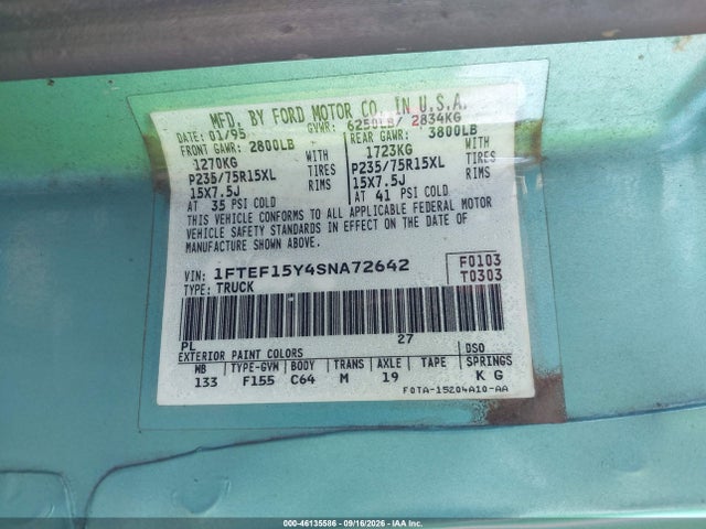 Продажа на аукционе авто 1995 Ford F150, vin: 1FTEF15Y4SNA72642, номер лота: 46135586