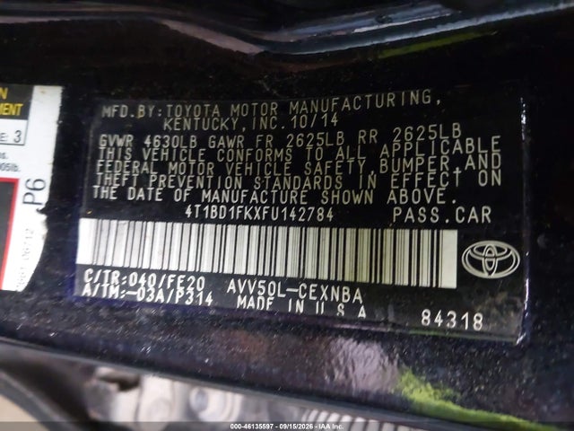 Aukcja sprzedaży 2015 Toyota Camry Hybrid Le, vin: 4T1BD1FKXFU142784, numer aukcji: 46135597
