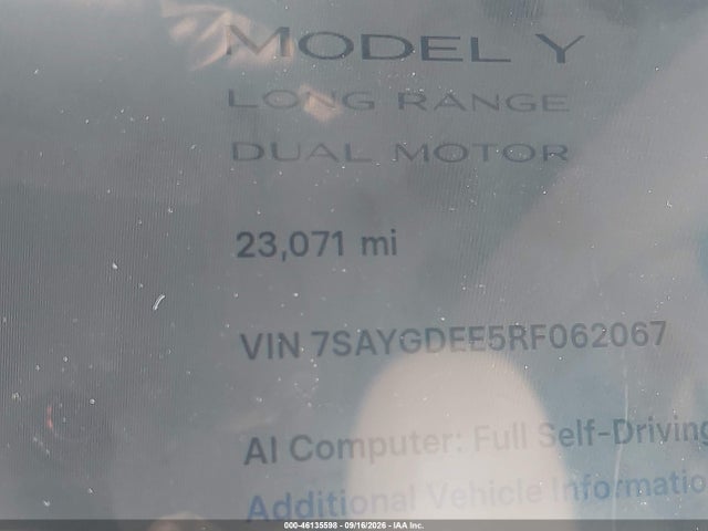 Aukcja sprzedaży 2024 Tesla Model Y Long Range Dual Motor All-wheel Drive, vin: 7SAYGDEE5RF062067, numer aukcji: 46135598