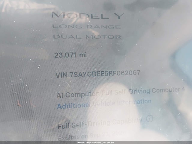 Aukcja sprzedaży 2024 Tesla Model Y Long Range Dual Motor All-wheel Drive, vin: 7SAYGDEE5RF062067, numer aukcji: 46135598