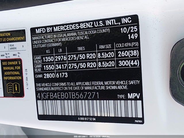 Aukcja sprzedaży 2026 Mercedes-benz Gle 350, vin: 4JGFB4EB0TB567271, numer aukcji: 46135611