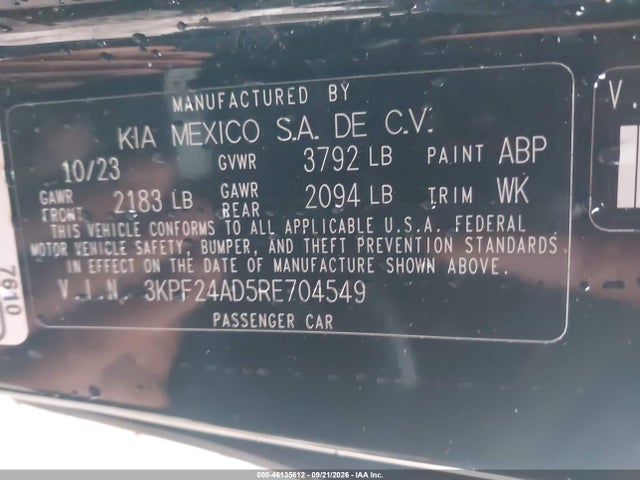 Aukcja sprzedaży 2024 Kia Forte Lxs, vin: 3KPF24AD5RE704549, numer aukcji: 46135612