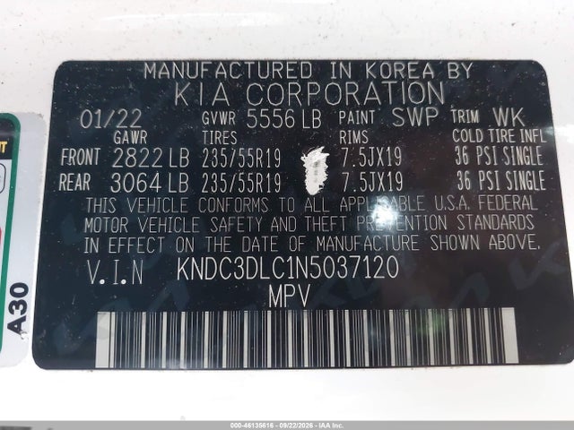 Продажа на аукционе авто 2022 Kia Ev6 Wind, vin: KNDC3DLC1N5037120, номер лота: 46135616