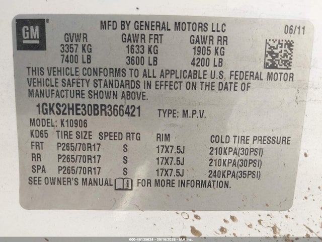 Продажа на аукционе авто 2011 Gmc Yukon Xl 1500 Sle, vin: 1GKS2HE30BR366421, номер лота: 46135624