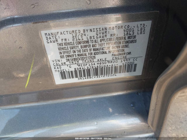 46135769 :رقم المزاد ، 3N1AB8CV3SY272526 vin ، 2025 Nissan Sentra Sv مزاد بيع