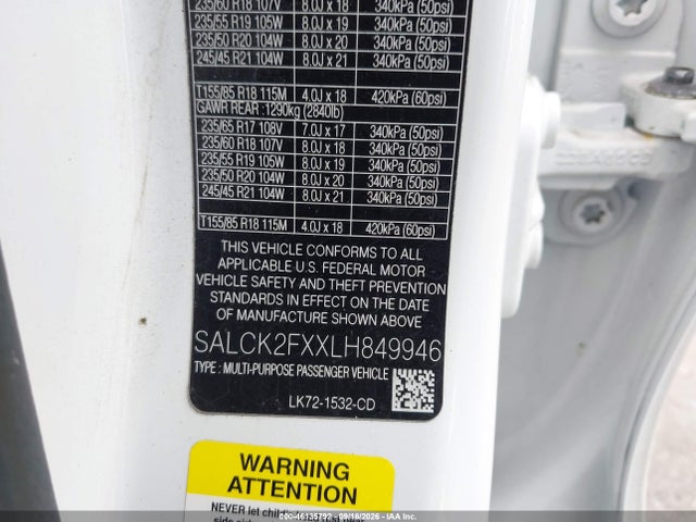 Продажа на аукционе авто 2020 Land Rover Discovery Sport Standard, vin: SALCK2FXXLH849946, номер лота: 46135792