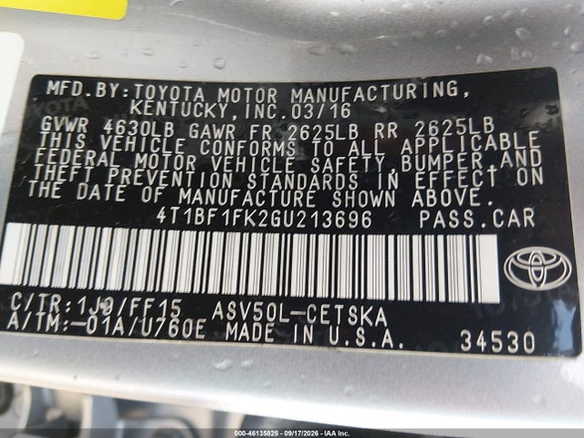 Aukcja sprzedaży 2016 Toyota Camry Se, vin: 4T1BF1FK2GU213696, numer aukcji: 46135825