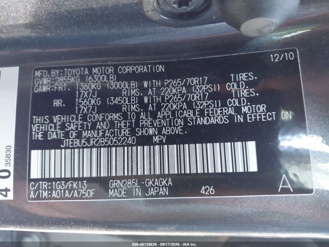 Продаж на аукціоні авто 2011 Toyota 4runner Sr5 V6, vin: JTEBU5JR2B5052240, номер лоту: 46135836