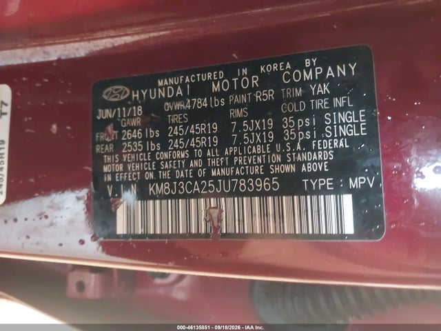 Продаж на аукціоні авто 2018 Hyundai Tucson Value, vin: KM8J3CA25JU783965, номер лоту: 46135851