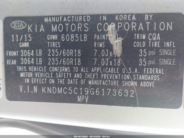 Продаж на аукціоні авто 2016 Kia Sedona Ex, vin: KNDMC5C19G6173632, номер лоту: 46135858