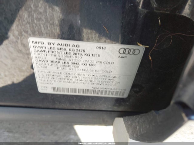 Auction sale of the 2018 Audi Q5 2.0t Premium/2.0t Tech Premium, vin: WA1BNAFY3J2211478, lot number: 46135875
