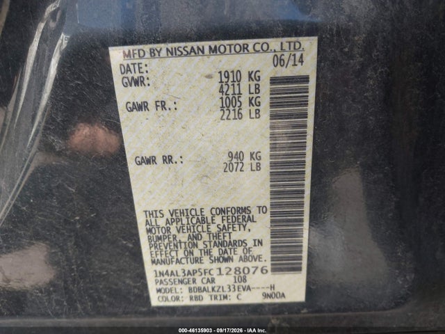 Nissan Altima 2.5 Sv 2015 1N4AL3AP5FC128076 Image 9