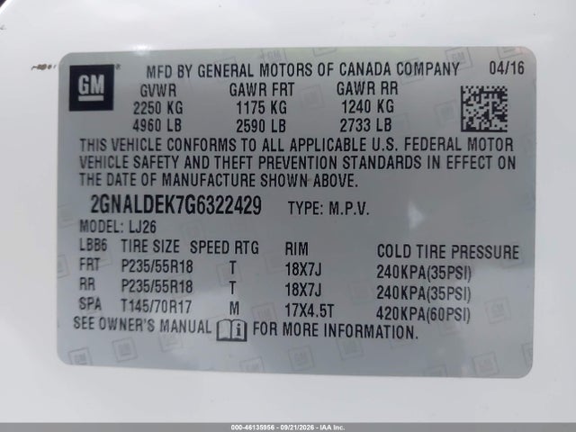 Chevrolet Equinox Ltz 2016 2GNALDEK7G6322429 Image 9