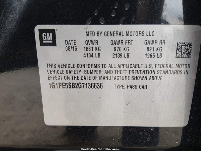 Aukcja sprzedaży 2016 Chevrolet Cruze Limited 1lt Auto, vin: 1G1PE5SB2G7136636, numer aukcji: 46135968