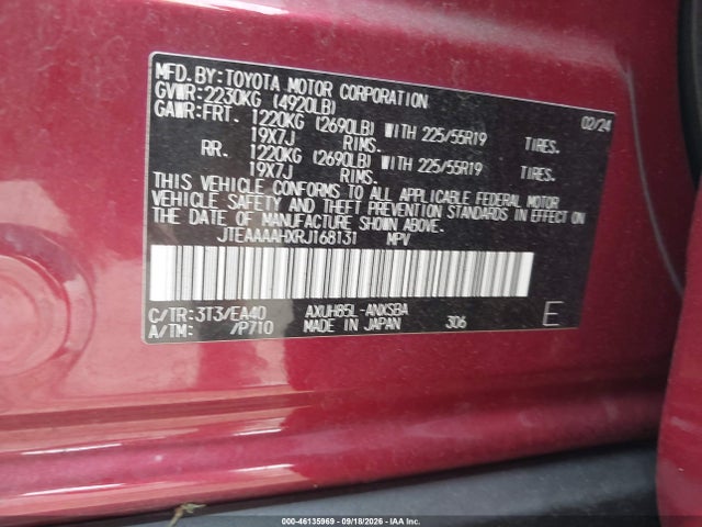 Aukcja sprzedaży 2024 Toyota Venza Limited, vin: JTEAAAAHXRJ168131, numer aukcji: 46135969