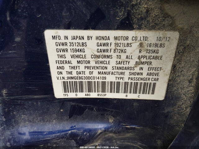 Продажа на аукционе авто 2013 Honda Fit, vin: JHMGE8G30DC014109, номер лота: 46136000