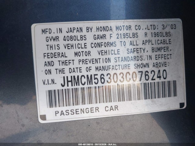 Продаж на аукціоні авто 2003 Honda Accord 2.4 Lx, vin: JHMCM56303C076240, номер лоту: 46136010