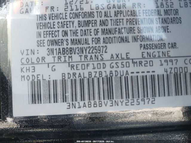 3N1AB8BV3NY225972 Nissan Sentra S Xtronic Cvt