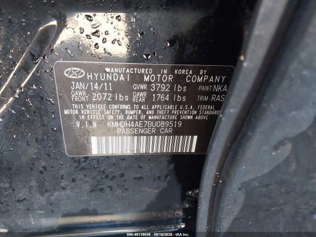 Продажа на аукционе авто 2011 Hyundai Elantra Limited (ulsan Plant), vin: KMHDH4AE7BU089519, номер лота: 46136049