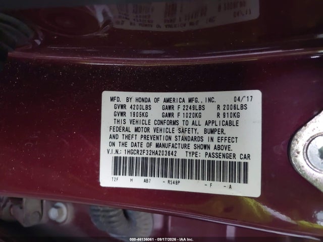 Honda ACCORD LX 2017 1HGCR2F32HA203642 Image 9