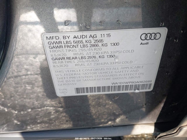 Продажа на аукционе авто 2016 Audi Q5 3.0t Premium Plus, vin: WA1D7AFP8GA082646, номер лота: 46136070