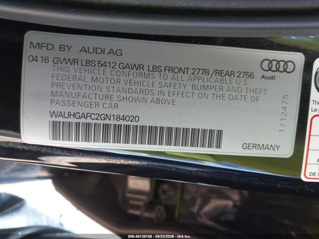 Aukcja sprzedaży 2016 Audi A6 3.0t Premium Plus, vin: WAUHGAFC2GN184020, numer aukcji: 46136106