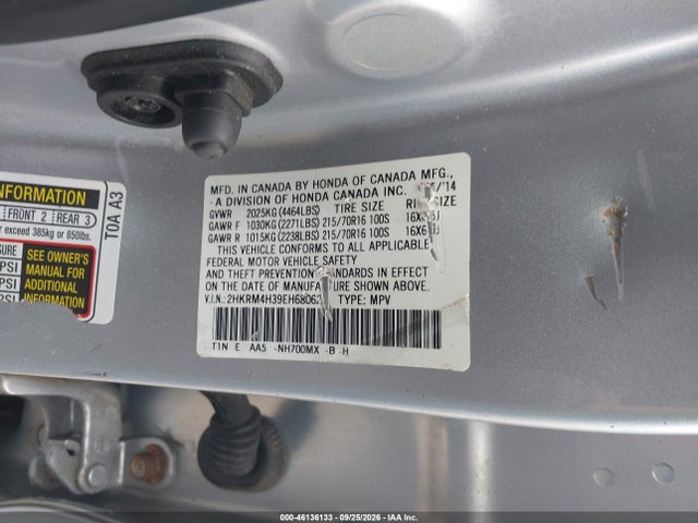 Aukcja sprzedaży 2014 Honda Cr-v Lx, vin: 2HKRM4H39EH680623, numer aukcji: 46136133