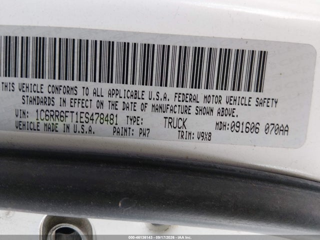 46136143 :رقم المزاد ، 1C6RR6FT1ES478481 vin ، 2014 Ram 1500 Tradesman مزاد بيع