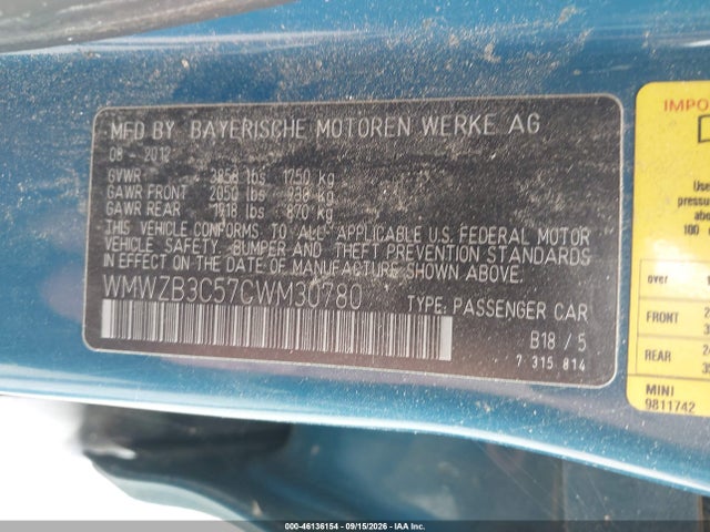Aukcja sprzedaży 2012 Mini Cooper Countryman, vin: WMWZB3C57CWM30780, numer aukcji: 46136154