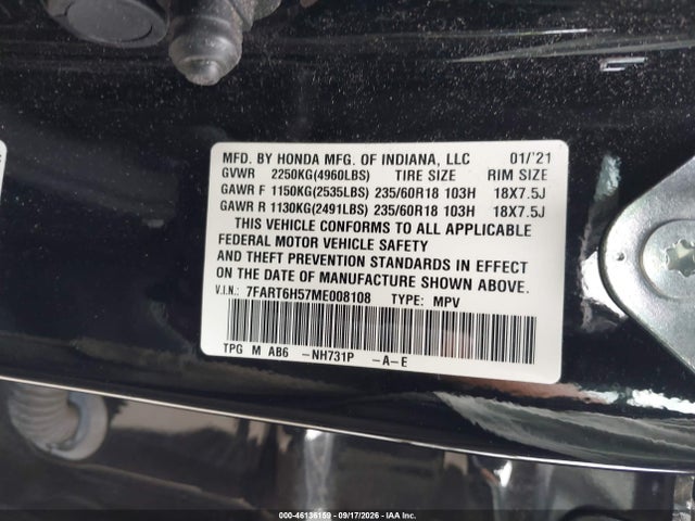 Продажа на аукционе авто 2021 Honda Cr-v Hybrid Ex, vin: 7FART6H57ME008108, номер лота: 46136159