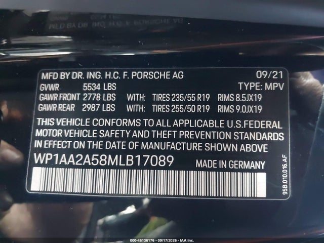 Продажа на аукционе авто 2021 Porsche Macan, vin: WP1AA2A58MLB17089, номер лота: 46136176