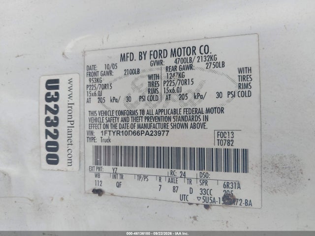 Продаж на аукціоні авто 2006 Ford Ranger Xl/xlt, vin: 1FTYR10D66PA23977, номер лоту: 46136180