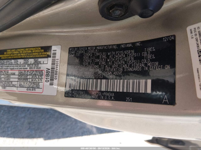 2005 Toyota Sienna Le მანქანა იყიდება აუქციონზე, vin: 5TDZA23CX5S270153, აუქციონის ნომერი: 46136190