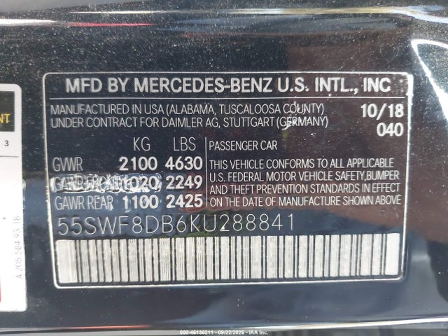 55SWF8DB6KU288841 Mercedes-Benz C 300