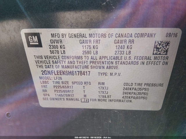 Aukcja sprzedaży 2017 Chevrolet Equinox Ls, vin: 2GNFLEEK6H6178417, numer aukcji: 46136216